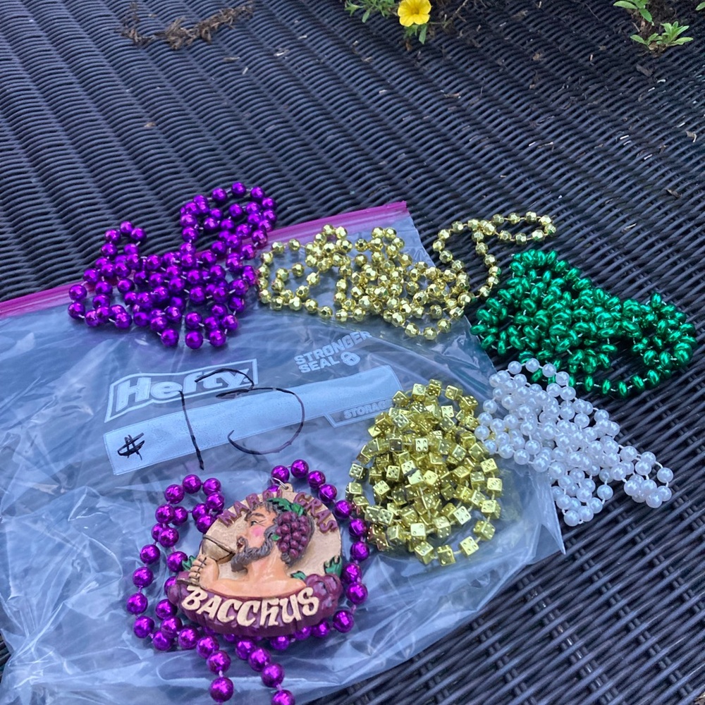 Mardi Gras Bacchus beads and pendant